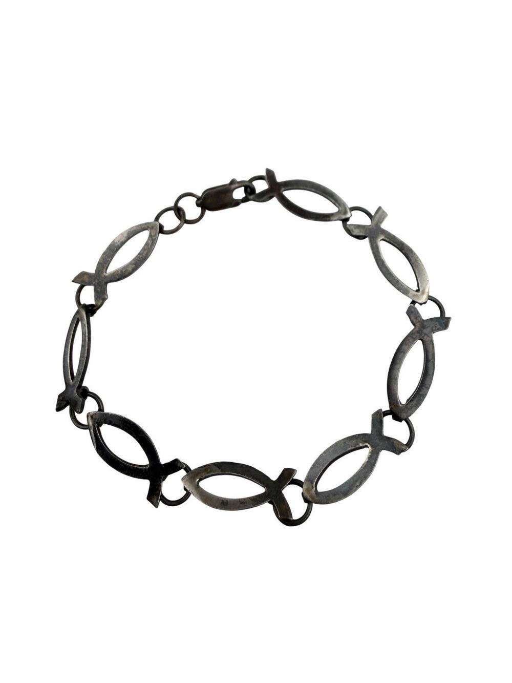 Fish Outline 7" Sterling Silver Bracelet Religious Faith